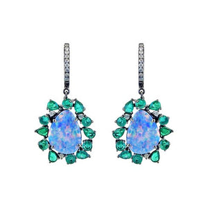 Mixed Media Opal and Emerald Single Drop Earrings