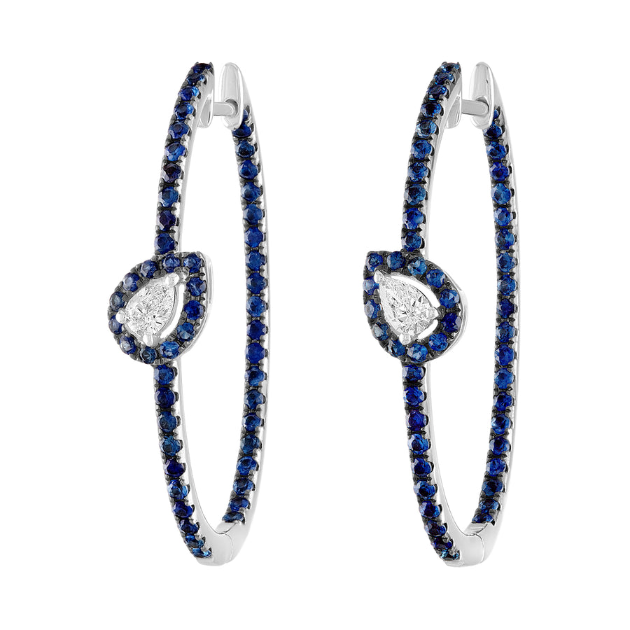 Blue Sapphire and Diamond Oval Hoop Earrings